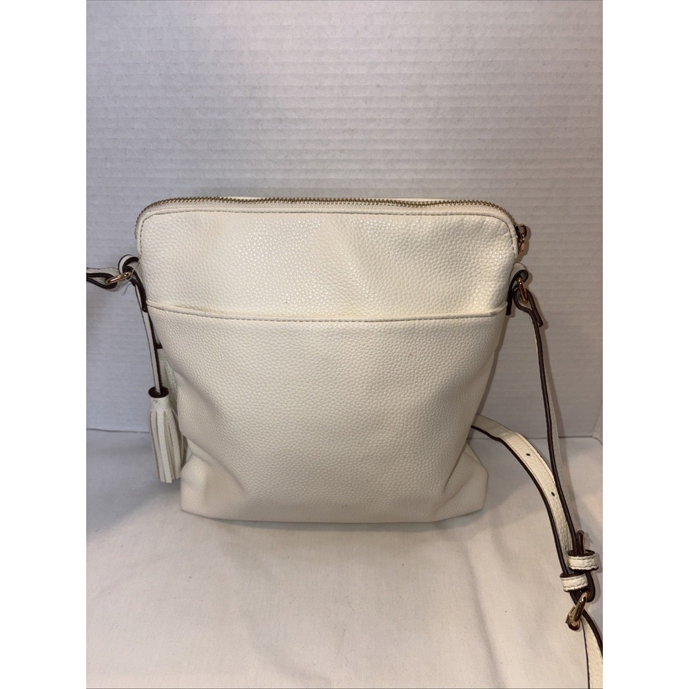 Anne Klein Woman, White Textured Crossbody Leather Sling Bag - Picture 2 of 9